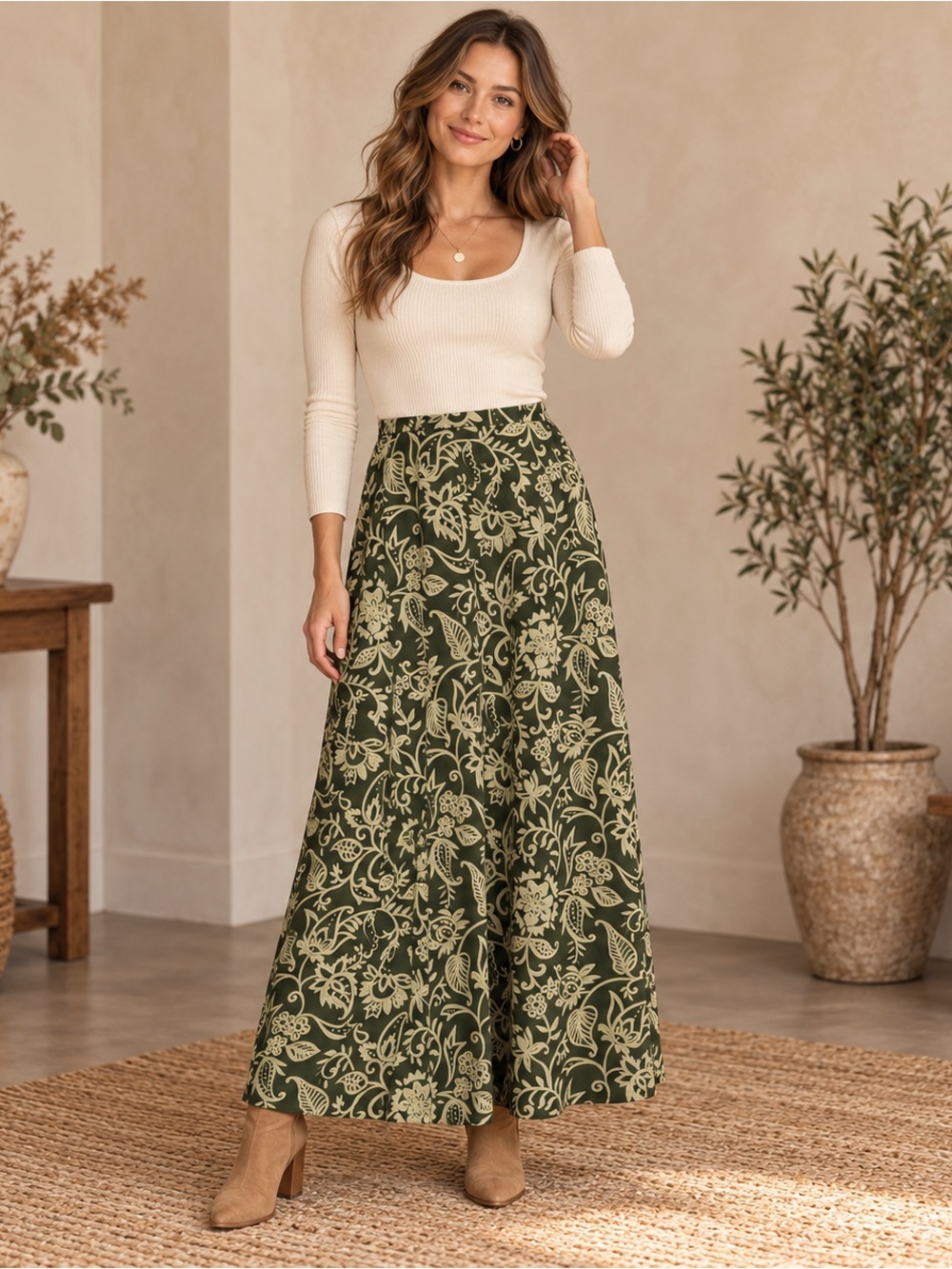 Newport News vintage 90s Floral long Skirt Women’s 12 greens